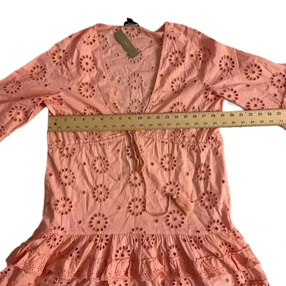 NWT J.Crew Pink Eyelet Lace Vneck Ruffled Hem Mini Dress Medium - Picture 4 of 6